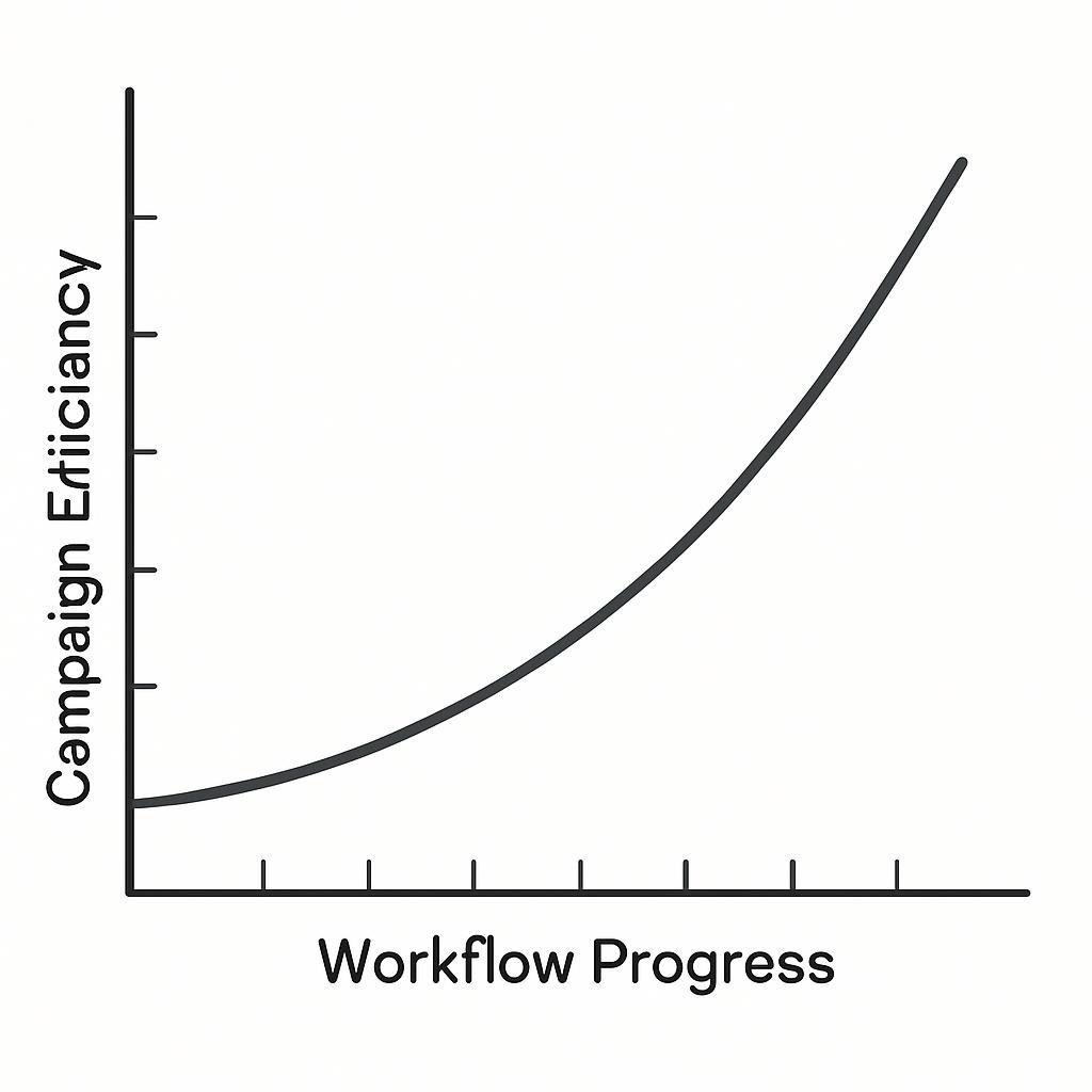 Step-by-step line graph of predictive workflow with rising trendline.