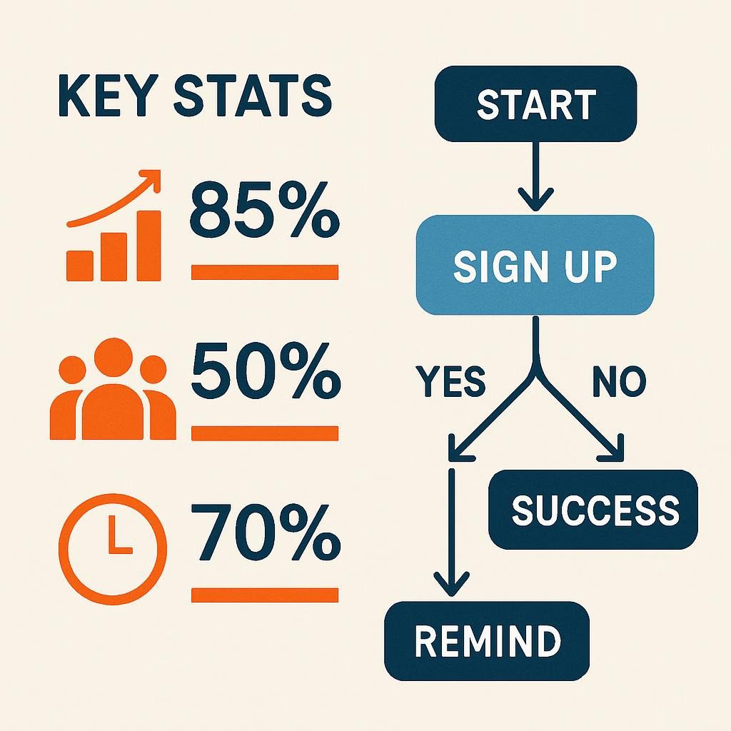 Closing infographic with key stats and a call-to-action flowchart